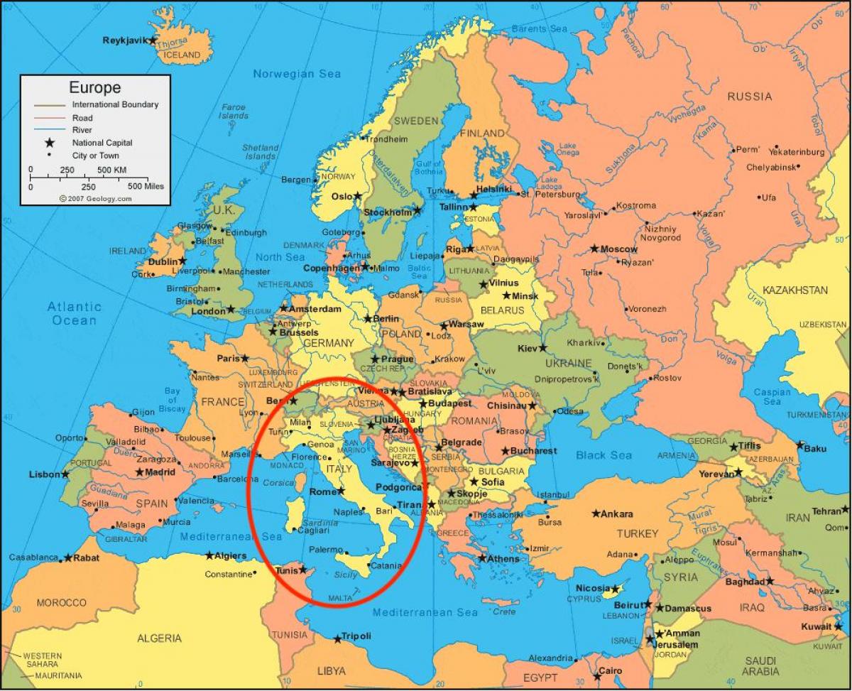 معرفة القراءة والكتابة أشير مكتبة  إيطاليا خريطة أوروبا - خريطة إيطاليا و أوروبا (جنوب أوروبا - أوروبا)