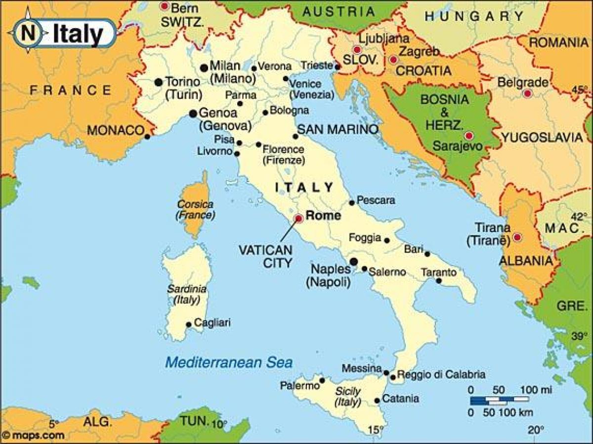 خريطة إيطاليا والبلدان المجاورة