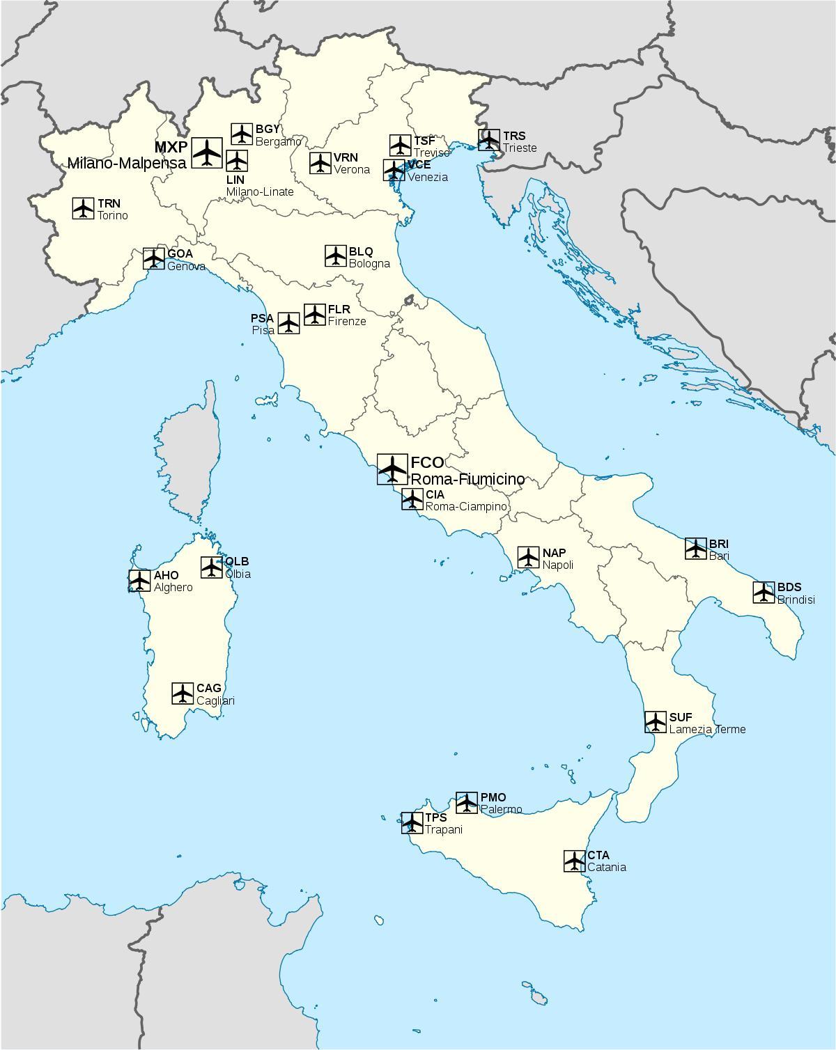 المطارات الدولية في إيطاليا خريطة