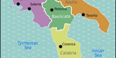 خريطة جنوب إيطاليا مع المدن